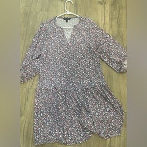 Banana Republic Ditsy Floral Swing Dress Blue Pink Womens